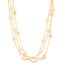 stainless steel peach and white pearl triple row necklace