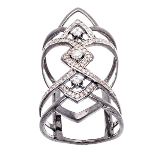 Sterling silver black rhodium CZ open triangle wide ring